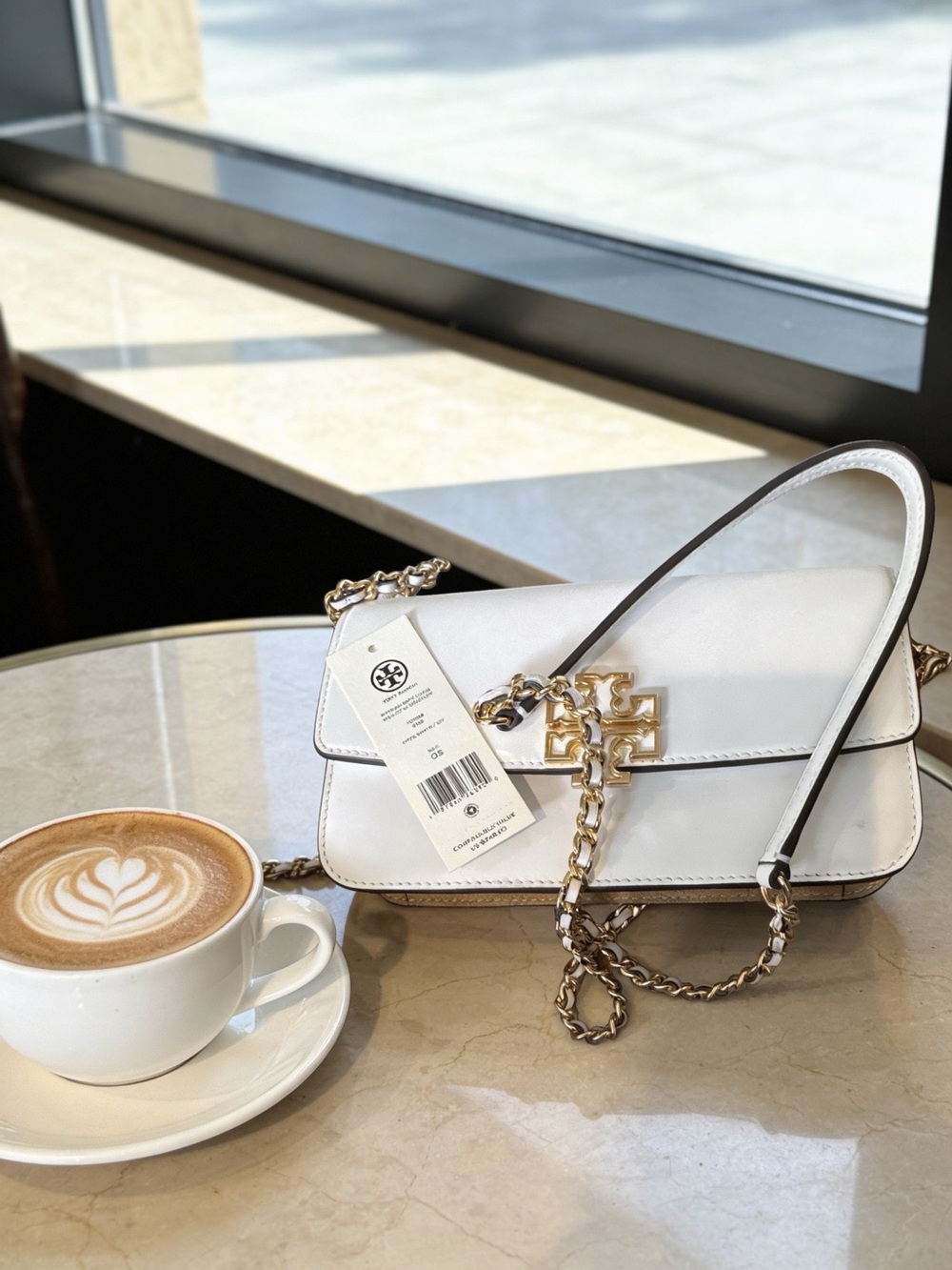 Tory Burch White Leather Shoulder Bag with Gold Chain Logo - Picture 2 of 4